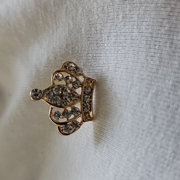 Gold Tone Rhinestone Crown Brooch - Picture 3 of 8